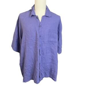 FLAX Jeanne Engelhart Purple 100% Linen Lagenlook Button Up Blouse Shirt Sz L